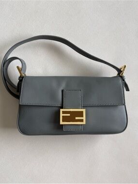 Fendi Gray Leather Crossbody Baguette